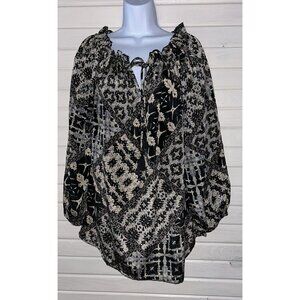 Paani Sz LARGE Peasant Boho Blouse Black Gray Turquoise Blue Pink Tassels EUC